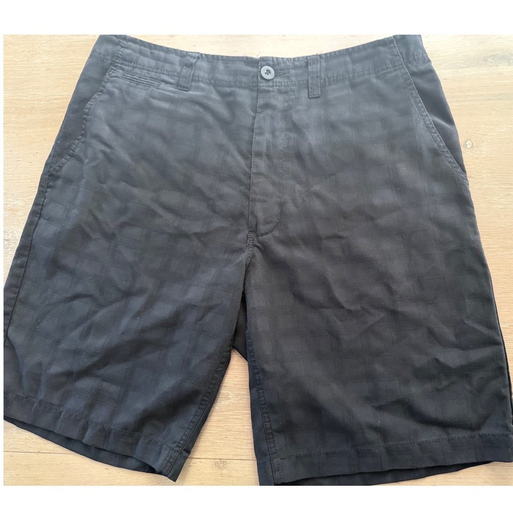 Champs Sports Mens Black Grid Check Casual Shorts Size 36 Tonal Textured Pockets